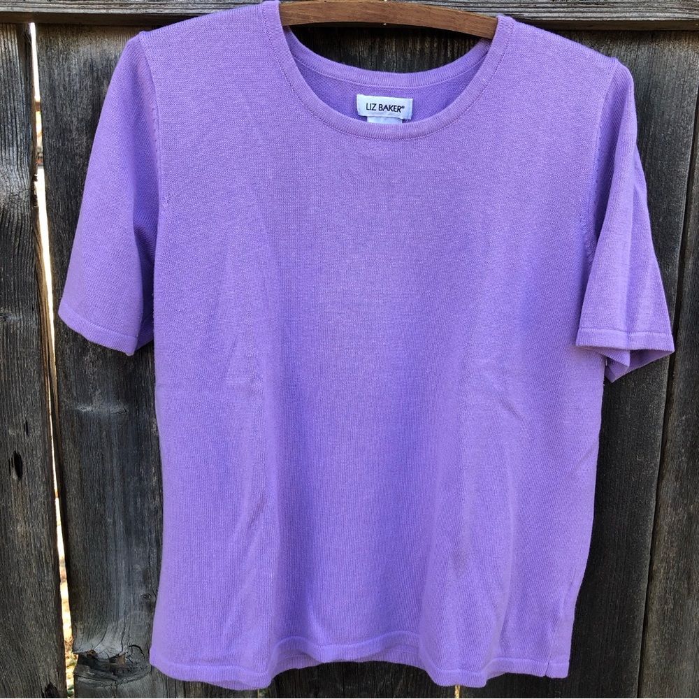 Liz Baker Purple Short Sleeve Sweater Large Acrylic Cotton